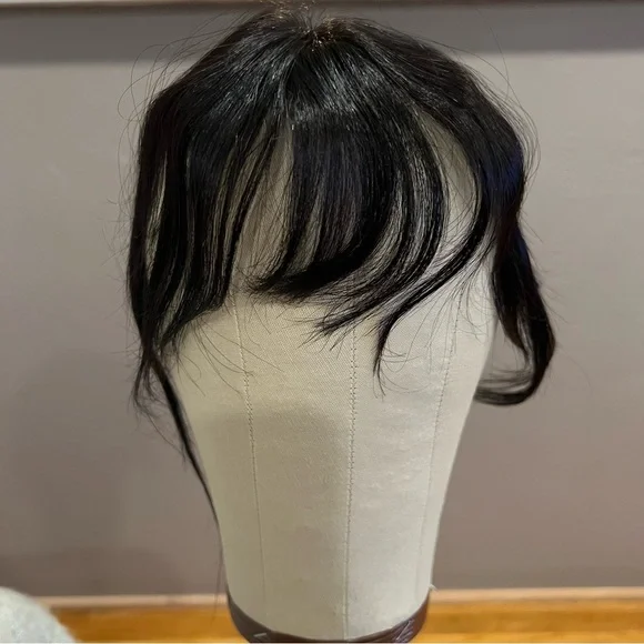 11” Natural Black Human Hair Topper with Bangs It#GA6
